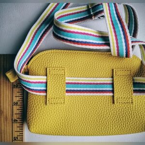 Nordstrom Yellow Pebbled Belt Bag with Multicolor Stripe Strap